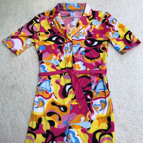 NWOT “Spirit Halloween” jumpsuit ,size small, disco style V neck w/ button& belt - Picture 2 of 7